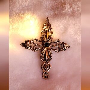 Antique Black Onyx Cross Brooch